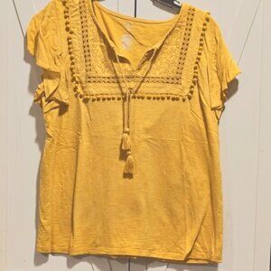 St. John's Bay Mustard Blouse with Tassel and Crochet